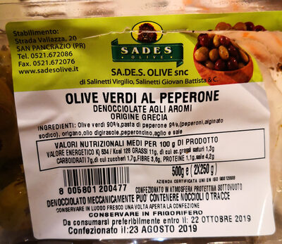 Olive verdi al peperone denocciolate