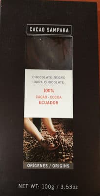 Cacao Sampaka 100% Cocoa Eduador Dark Chocolate