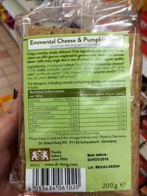 Organic crispbread emmental & pumpkin seeds