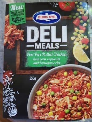 Birds Eye Deli Choices Peri Peri Pulled Chicken with Corn, Capscicum and Portuguese Rice