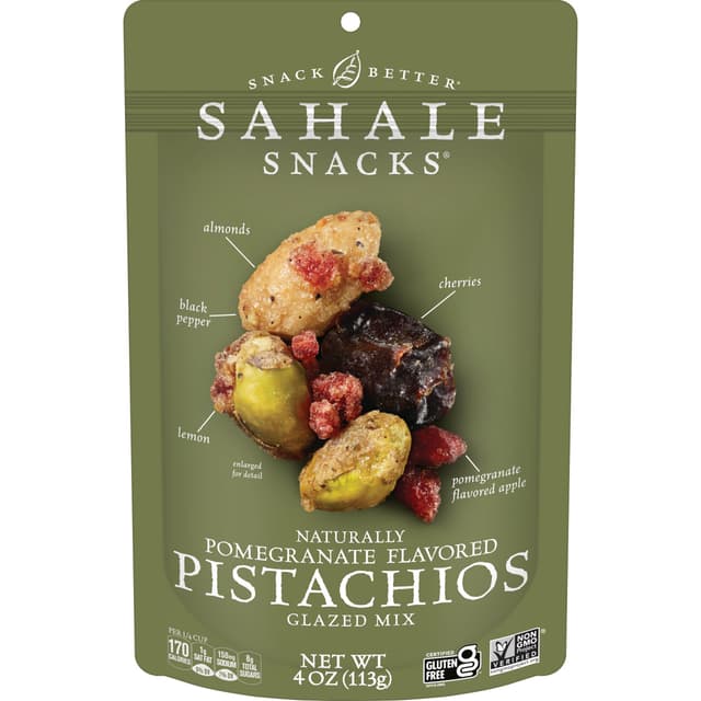 Pomegranate Flavored Pistachios Almonds, Cherries, Pomegranate Flavored Apple, Lemon, Black Pepper Glazed Mix
