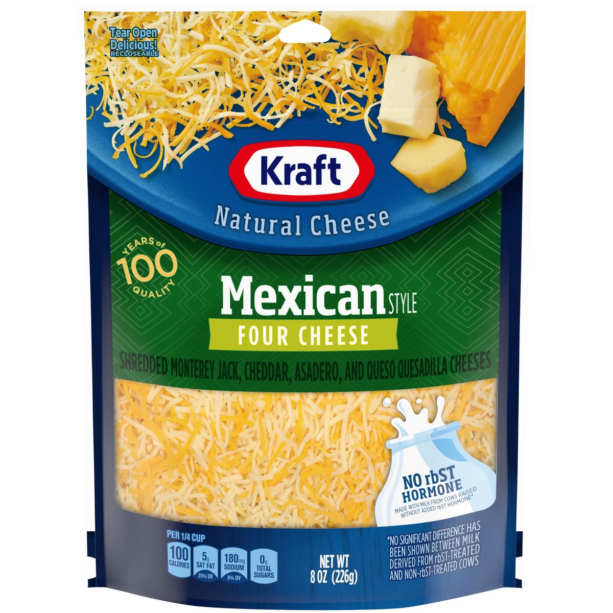 Mexican Style Four Cheese Monterey Jack, Cheddar, Asadero, and Quesadilla Shredded Natural Cheeses