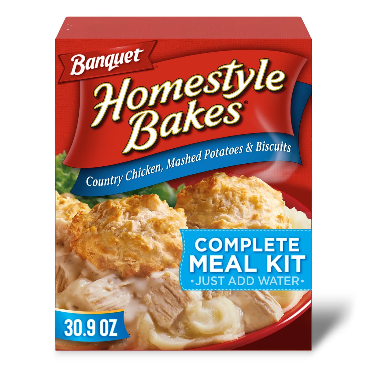Country Chicken, Mashed Potatoes & Biscuits Creamy Gravy Flavored with White Meat Chicken, Biscuit Mix & Potato Mix Complete Meal Kit