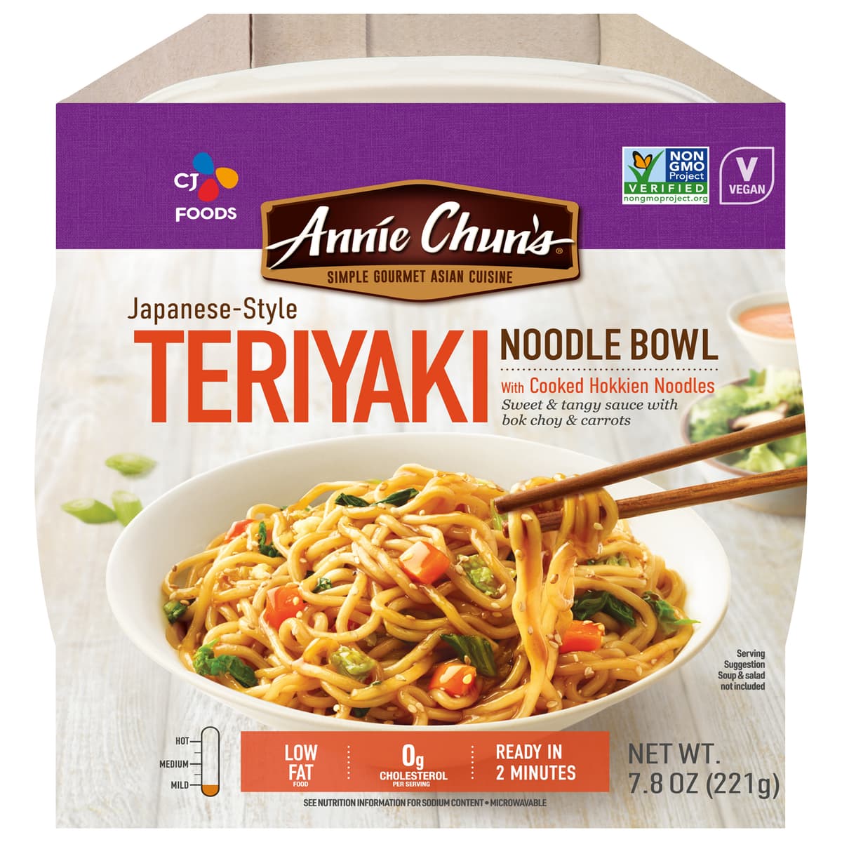 Japanese-Style Teriyaki Noodle Bowl with Cooked Hokkien Noodles Sweet & Tangy Sauce with Bok Choy & Carrots