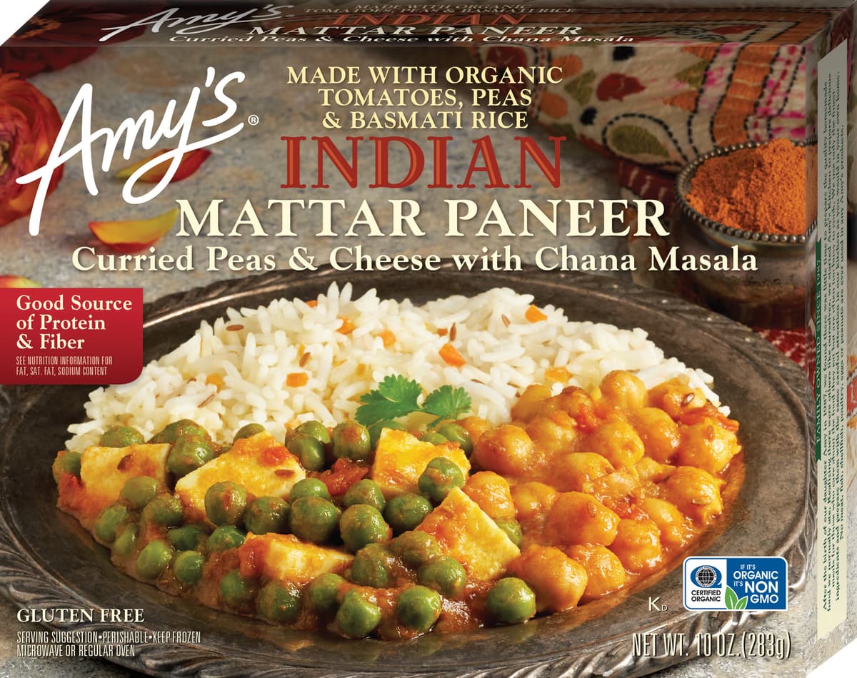 Indian Mattar Paneer Curried Peas & Cheese with Chana Masala Made with Organic Tomatoes, Peas & Basmati Rice