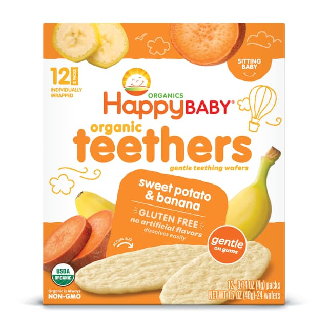 Happybaby Organics 12 Pack Sitting Baby Sweet Potato & Banana Teethers 12 - 0.14 Oz Packs