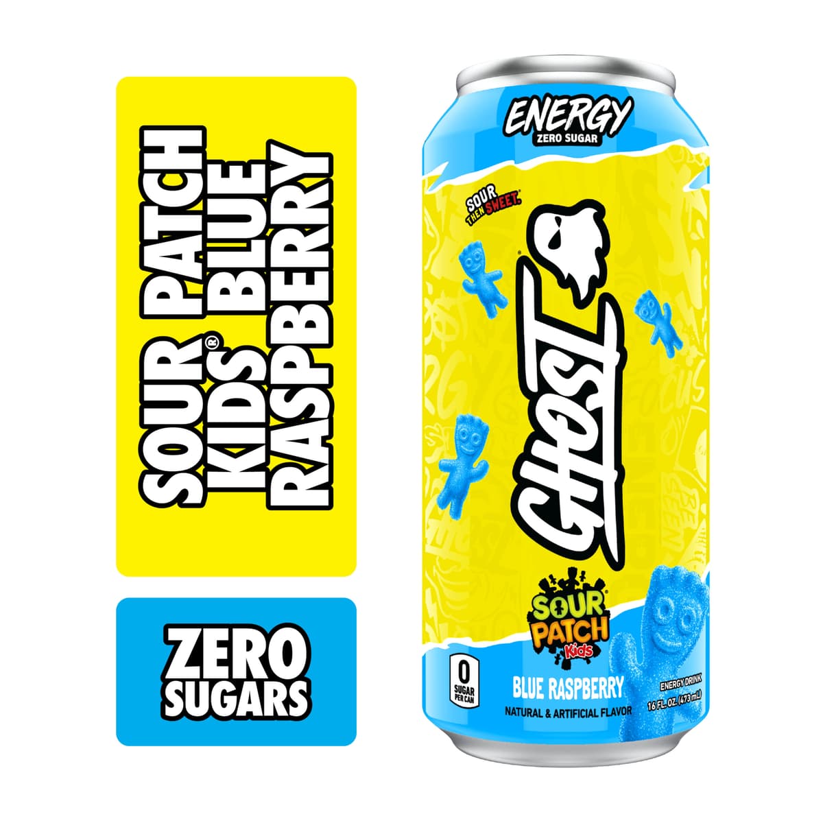Ghost Sour Patch Kids Zero Sugar Blue Raspberry Energy Drink 16 fl oz Can