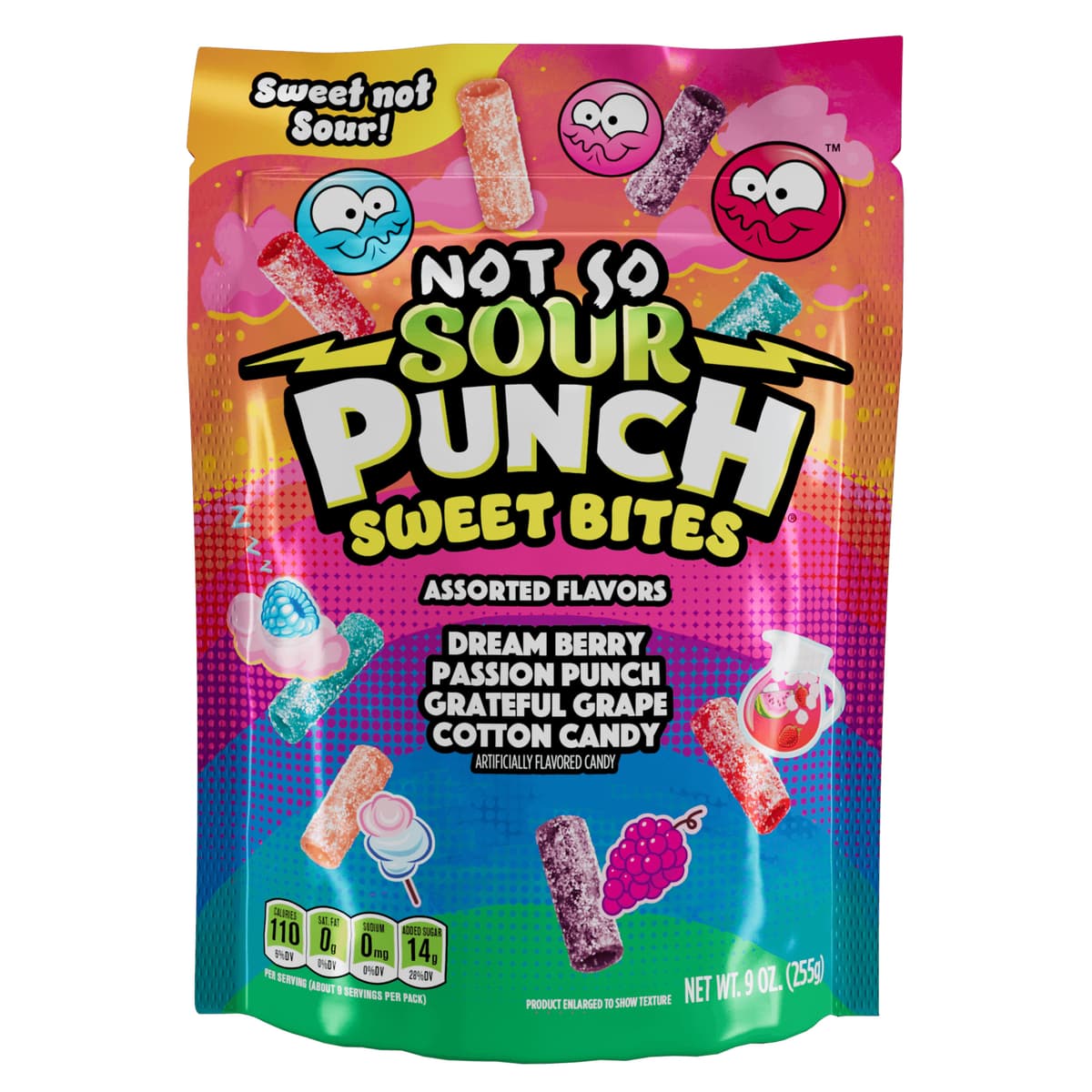 Dream Berry, Passion Punch, Grateful Grape, Cotton Candy Flavored Sweet Bites Candy