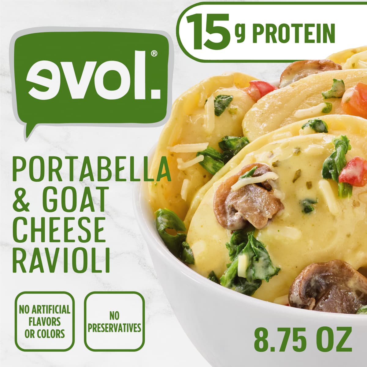 Portabella & Goat Cheese Raviolis Stuffed with Portabella Mushrooms, Goat Cheese and Romano & Ricotta Cheese All Combined with Crimini Mushrooms, Red Bell Peppers, Spinach and an Insanely Tasty Creamy Basil Sauce