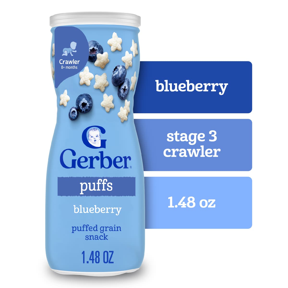 Gerber Snacks for Baby Grain & Grow Puffs Blueberry Canister
