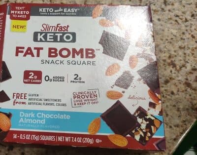 Dark Chocolate Almond Flavored Keto Fat Bomb Snack Squares