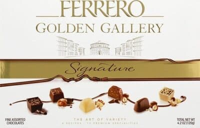 Golden Gallery Fine Assorted Chocolates, Dark Opera, Biancoretti, Caramel Leonardo, White Opera, Gianduja Ferrero, Hazelnut Duo