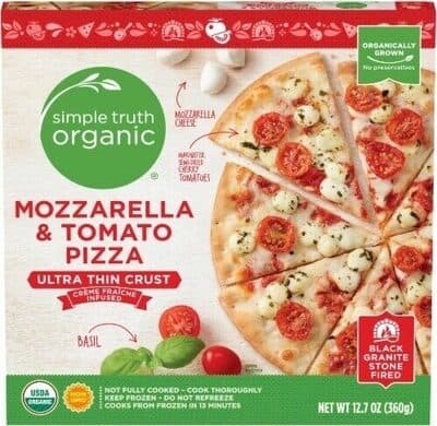 Mozzarella & Tomato Mozzarella Cheese, Marinated Semi-Dried Cherry Tomatoes, Basil Creme Fraiche Infused Ultra Thin Crust Pizza