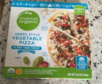 Vegetable Feta Cheese, Souvlaki Inspired Spicy Garlic Sauce, Marinated, Semi-Dried Tomatoes, Spinach Creme Fraiche Infused Ultra Thin Crust Greek Style Pizza