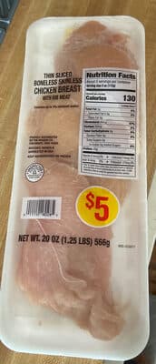 Thin Sliced Boneless Skinless Chicken Breast with Rib Meat