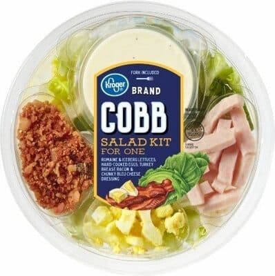 Fresh Selections Cobb Salad Kit For One Romaine Lettuce Hard Boiled Eggs Turkey Breast Iceberg Lettuce Bacon Chunky Bleu Cheese Dressing
