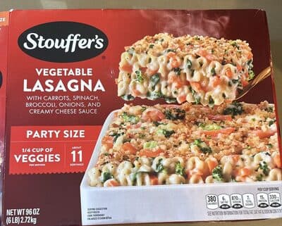 Vegetable Lasagna with Carrots, Spinach, Broccoli, Onions and Creamy Cheese Sauce