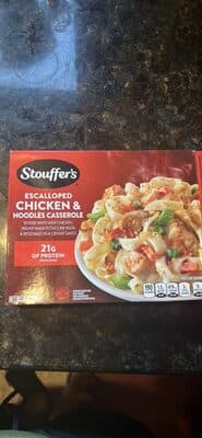 Escalloped Chicken & Noodles Tender White Meat Chicken, Freshly Made Fettuccini Noodles & Vegetables In A Creamy Sauce