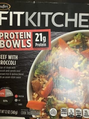 Beef With Broccoli Strips Of Steak With Broccoli And Carrots Over A Brown Rice & Quinoa Blend With An Asian-Style Sauce Protein Bowls