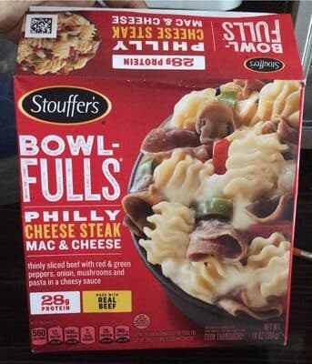 Philly Cheese Steak Mac & Cheese Thinly Sliced Beef With Red & Green Peppers, Onion, Mushrooms And Pasta In A Cheesy Sauce