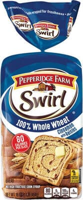 100% Whole Wheat Cinnamon With Raisins Swirl Bread