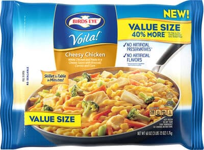 Cheesy Chicken White Meat Chicken and Pasta in a Cheese Sauce with Broccoli, Carrots and Corn