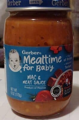 Mealtime for baby Mac and meat sauce