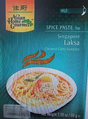 ASIAN HOME GOURMET, SPICE PASTE FOR SINGAPORE LAKSA, COCONUT CURRY NOODLES, MILD