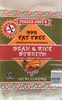 TRADER JOSE'S, 99% FAT FREE BEAN & RICE BURRITO