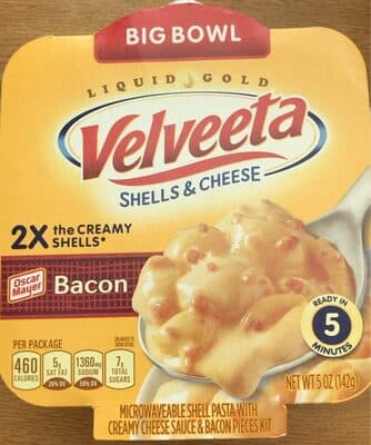 Bacon Microwaveable Shell Pasta with Creamy Cheese Sauce & Bacon Pieces Kit