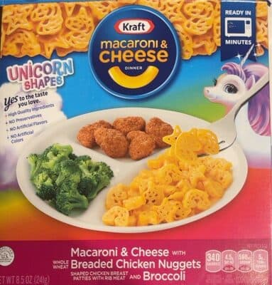 Macaroni & Cheese with Whole Wheat Breaded Chicken Nuggets Shaped Chicken Breast Patties with Rib Meat and Broccoli Dinner