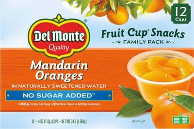 NO SUGAR ADDED MANDARIN ORANGES IN NATURALLY SWEETENED WATER FRUIT CUP SNACKS