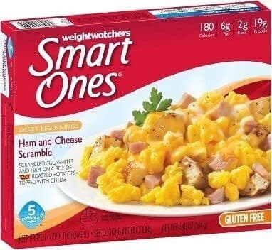 Ham and Cheese Scrambled Egg Whites on a Bed of Ore Ida Roasted Potatoes Topped with Cheese