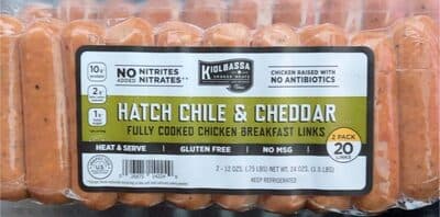 Hatch chile and cheddar fully cooked chicken breakfast links