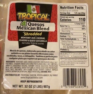 4 Quesos Mexican Blend Shredded Monterey Jack, Cheddar, Asadero & Quesadilla Natural Cheese