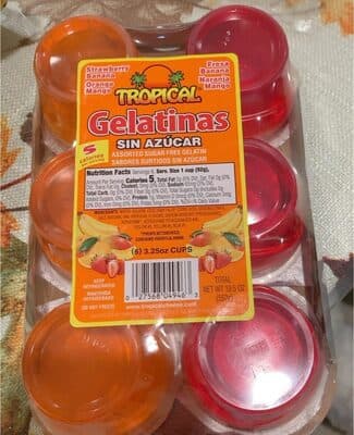 Assorted Sugar Free Gelatin, Strawberry Banana, Orange Mango, Fresa Banana, Naranja Mango