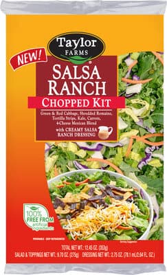 Green & Red Cabbage, Shredded Romaine, Tortilla Strips, Kale, Carrots, 4-Cheese Mexican Blend with Creamy Salsa Ranch Dressing Chopped Kit