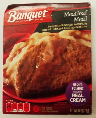 Creamy Mashed Potatoes and Meatloaf Patty Topped with Gravy Meal