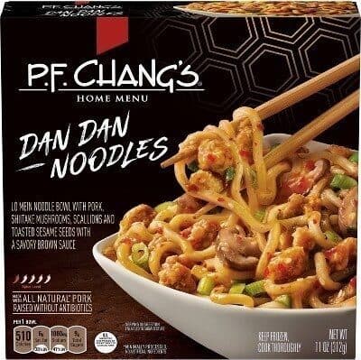 Dan Dan Noodles Lo Mein Noodle Bowl with Pork, Shiitake Mushrooms, Scallions and Toasted Sesame Seeds with a Savory Brown Sauce