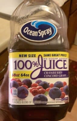 100% Cranberry Concord Grape Flavored Blend of 3 Juices from Concentrate