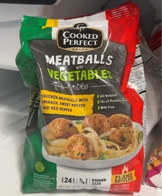 Chicken Meatballs With Vegetables, Spinach, Sweet Potato And Red Pepper