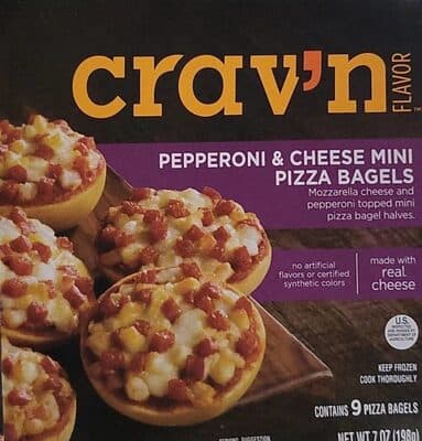 Pepperoni & Cheese Mini Pizza Bagels Mozzarella Cheese and Pepperoni Topped Mini Pizza Bagel Halves