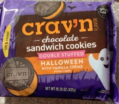Halloween with Vanilla Creme Double Stuffed Chocolate Sandwich Cookies