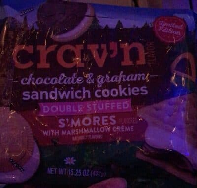 S'mores Flavored With Marshmallow Creme Chocolate & Graham Double Stuffed Sandwich Cookies