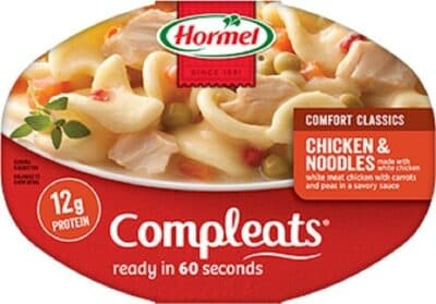 Chicken & Noodles White Meat Chicken with Carrots and Peas in a Savory Sauce