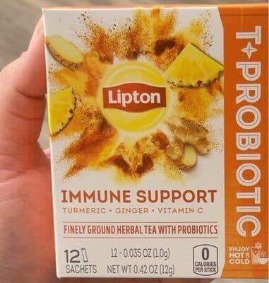 Turmeric, Ginger, Vitamin C Immune Support Finely Ground Herbal Tea with Probiotics Sachets