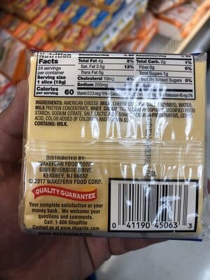 Yellow American Pasteurized Prepared Cheese Product Singles
