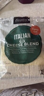 Italian Style Six Cheese Blend Low-Moisture Part-Skim Mozzarella, Provolone, Asiago, Parmesan, Romano & Fontina Cheeses