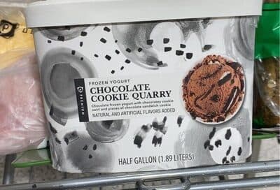 Chocolate Frozen Yogurt With Chocolatey Cookie Swirl And Pieces Of Chocolate Sandwich Cookie