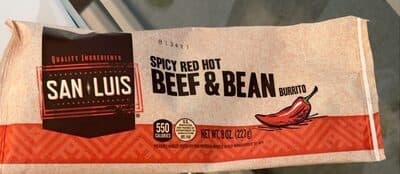 Spicy red hot beef & bean burrito